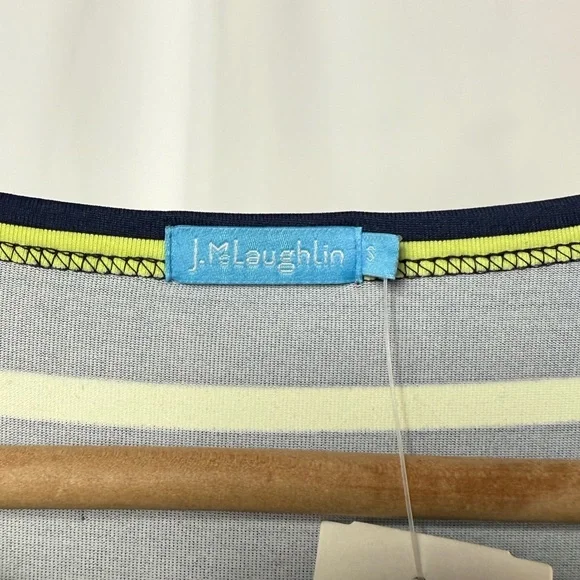 NWT J. McLaughlin Lynn Stripe 3/4 Sleeve Henley Shirt Dress in Navy Yellow Small